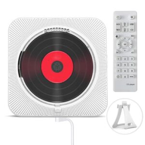 CD Player PortáTil Com RáDio FM, USB, ReproduçãO Via CartãO TF, Visor LED E Controle Remoto, Aparelho Som Com Montagem Em Parede E Tampa ProteçãO Contra Poeira, para Uso DoméStico(White) (Equipamentos)