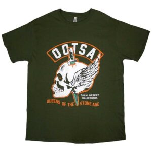 Camiseta masculina Queens of The Stone Age crânio alado verde, Verde, GG (CDs)