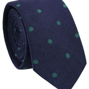 Luckyvestir Gravatas masculinas, de algodão, skinny, de linho, gravatas listradas, de bolinhas, para homens, negócios, casual, casamento, Polka: Azul escuro, verde, 58" long X 2.56" wide (Equipamentos)