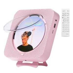 CD Player PortáTil Mesa para Casa, MontáVel Na Parede, Com Alto-Falantes Duplos Integrados, Visor LED E Controle Remoto, CompatíVel Com CD, RáDio FM, USB, Aux, Timer E FunçãO RepetiçãO(Pink) (Equipamentos)