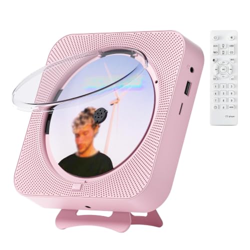 CD Player PortáTil Mesa para Casa, MontáVel Na Parede, Com Alto-Falantes Duplos Integrados, Visor LED E Controle Remoto, CompatíVel Com CD, RáDio FM, USB, Aux, Timer E FunçãO RepetiçãO(Pink) (Equipamentos)