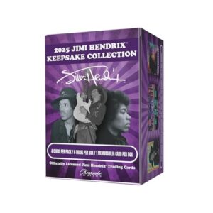 Jimi Hendrix Keepsake Premiere Collectors Box: 6 Packs Per Box, 4 Cards Per Pack, 1 Guaranteed Memorabilia Hit, Chase Laser Signagraphs, Die Cuts, Numbered Parallels, 275-Card Checklist (CDs)