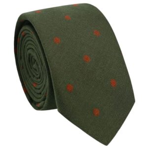 Luckyvestir Gravatas masculinas, de algodão, skinny, de linho, gravatas listradas, de bolinhas, para homens, negócios, casual, casamento, Polka: verde-oliva, laranja, 58" long x 2.56" wide (Equipamentos)