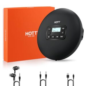QDZ Leitor de Cd Portátil Básico Hott C204 com Proteção Anti-Pulos - Alimentado Por Pilha Aa, Compacto, Compatível com Mp3/Cd-R, Saídas para Fones de Ouvido E Auxiliar para Carro, Casa E Viagens. (Equipamentos)