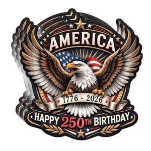 (5 peças) Adesivo América 250th Birthday 1776 2026 7.6 cm, 250 Anniversary USA Sticker, Retro American Eagle 250 Years Anniversary Patriotic Waterproof Vinyl Decalque para laptop, telefone, carro (Discos de Vinil)