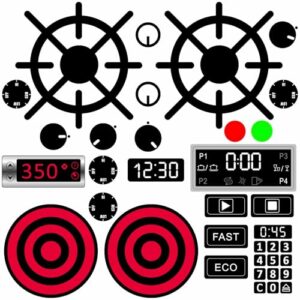 Play Kitchen Decals Stove Cooker Microwave Oven Stickers Vinyl Toy Stove Sticker DIY Replacement Kitchen Stickers Toy Stove Gas Burner Stickers Waterproof Kids Toddler Playroom Stickers (Discos de Vinil)