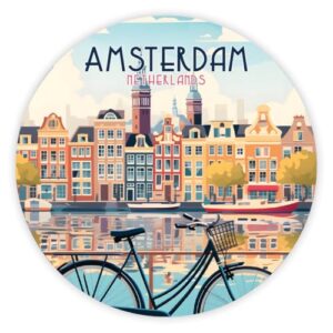 Adesivo de vinil redondo Amsterdam Netherlands Design A Souvenir 5 cm (Discos de Vinil)