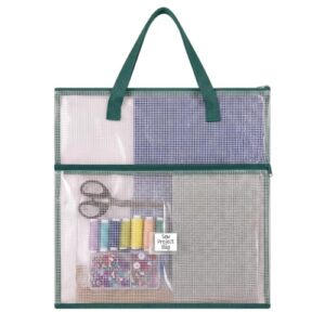 Cosblank Bolsa de projeto de costura jumbo de 41 x 41 cm para costura, acolchoada, organizador de artesanato, armazenamento, bolsa portátil com zíper de malha de vinil com alça para costura de arte (Discos de Vinil)