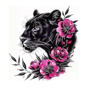 Decalque de Pantera Negra Flores Rosa - Adesivo de vinil impermeável para carro, caminhão, motocicleta, laptop - Arte decorativa floral da vida selvagem removível #A-180 (Discos de Vinil)