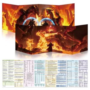 Byhoo Tela DM 2 peças - Tela Dungeon Master para D&D - Inferno Summoner & Clash of the Storm Dragons, superfície reutilizável à prova d'água com suportes ajustáveis, tamanho A4 portátil de dobra (CDs)