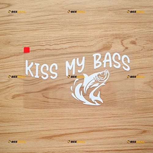 Adesivo de vinil Kiss My Bass Fish Fishing - Branco 18 cm - Sem fundo cortado para carro, barco, laptop (Discos de Vinil)