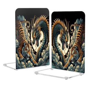 JUZIHAI Suportes de livros de acrílico Tiger Dragon Clash 2 peças, extremidades de livros para prateleiras, suporte de rolhas decorativas para livros resistentes, CD, arquivo, videogames (CDs)