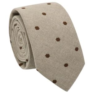 Luckyvestir Gravatas masculinas, de algodão, skinny, de linho, gravatas listradas, de bolinhas, para homens, negócios, casual, casamento, Polka: amarelo creme, marrom, 58" long x 2.56" wide (Equipamentos)