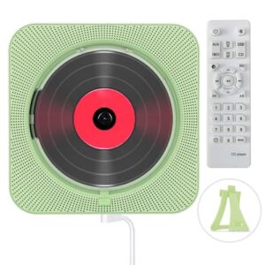 CD Player PortáTil Com RáDio FM, USB, ReproduçãO Via CartãO TF, Visor LED E Controle Remoto, Aparelho Som Com Montagem Em Parede E Tampa ProteçãO Contra Poeira, para Uso DoméStico(Green) (Equipamentos)