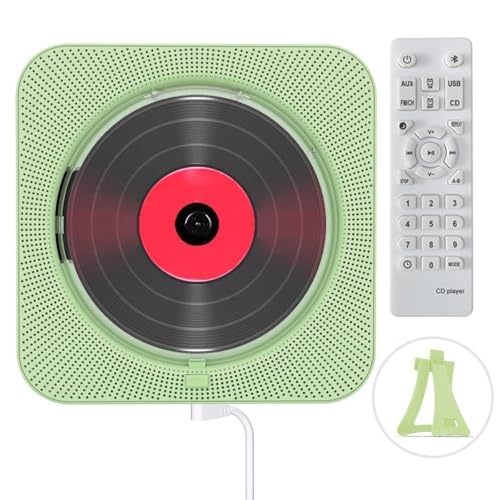 CD Player PortáTil Com RáDio FM, USB, ReproduçãO Via CartãO TF, Visor LED E Controle Remoto, Aparelho Som Com Montagem Em Parede E Tampa ProteçãO Contra Poeira, para Uso DoméStico(Green) (Equipamentos)