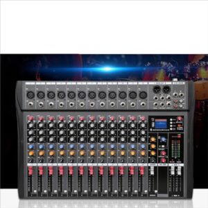 VEDO Mesa de som 12 canal, Small Stage Bluetooth USB MP3, entrada 48V Phantom Power DJ Karaoke Mobile Live High Power Mixer Professional 12 Channel Studio Audio Mixer 110V/220V 12 canais (Equipamentos)