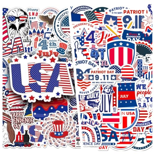 100 adesivos do Dia da Independência - Decalques de vinil à prova d'água 4 de julho para laptop Hydro Flask Bagagem - EUA Patriotic Star Spangled Banner & Eagle Graffiti Pack - Decoração DIY (Discos de Vinil)