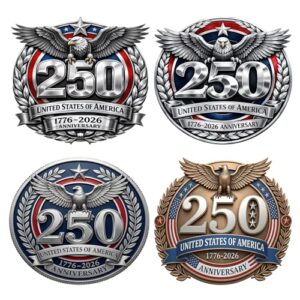 Adesivo decalque de janela de carro 250º aniversário dos EUA, 1776-2026 Independence Day Patriot Eagle com bandeira americana, decalque de vinil para laptop de carro, caminhão, pacote com 2 (4) (Discos de Vinil)