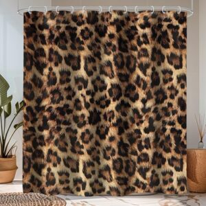 LIGHTINHOME Cortina de chuveiro com estampa de leopardo 183 cm L x 183 cm A padrão de pele de safári selvagem gato pantera pele preta marrom vida selvagem banheiro decoração de casa 12 ganchos de plástico (Discos de Vinil)