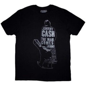 Johnny Cash Camiseta masculina oficial com logotipo The Man Comes Around, Preto, M (Discos de Vinil)