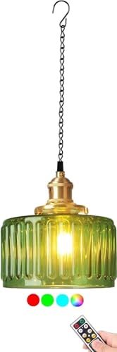 KEFA Lustre Externo Recarregável A Bateria, Luminária Pendente De Vidro Verde Para Teto, 13 Luzes Rgb, Ideal Para Gazebo, Pérgola, Varanda, Pátio, Quintal, Árvore E Ambientes Internos. (Equipamentos)