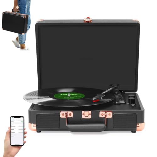 VEDO Toca-Discos Retro, Bluetooth 5.4, com Alto-Falantes, RPM 33/45 / 78, Conversor AUX, Entradas AUX, RCA e LP, Design Leve e Alça Portátil, Madeira Elegante, Escolha dos Amantes da Música, Preto (Equipamentos)
