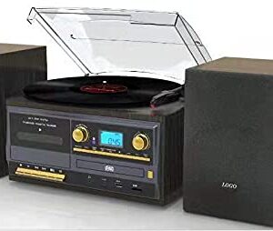 TechPlay ODC128BT Toca-discos de 3 velocidades com leitor de cassete/gravador, CD, MP3 cartão SD/leitor USB, rádio digital AM/FM, entrada auxiliar, despertador de saída de linha, alto-falantes remotos (Equipamentos)