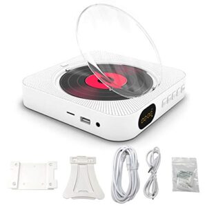 Kiboule KC-909 Leitor de CD portátil Leitores de CD estéreo com alto-falante embutido com conector duplo de 3,5 mm para fones de ouvido Tela LED montável na parede Leitor de música CD com controle remoto IR Suporta CD/BT/FM/TF Card/AUX (Equipamentos)