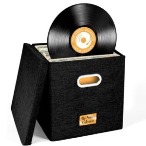 Caixa de armazenamento de discos de vinil para álbuns de até 50 ou mais de 30 cm, caixa de gravações, armazenamento de álbuns LP, caixas de armazenamento de tecido com tampas para mudança, escritório, (Discos de Vinil)