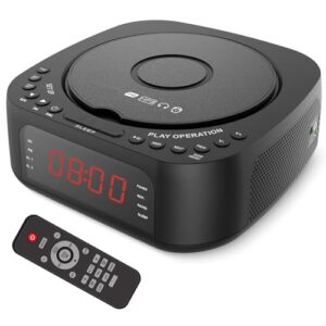 Goshyda CD Player Despertamos Com Bluetooth, Carregamento USB, Tela Diminuída, Controle Remoto, Rádio FM e Temporizador de Sono para o Quarto (Plugue nos EUA) (Equipamentos)