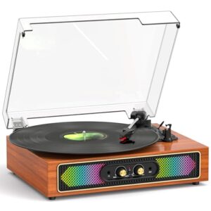 TANLANIN Toca-discos de vinil com alto-falantes, luzes RGB, graves/agudos (Equipamentos)