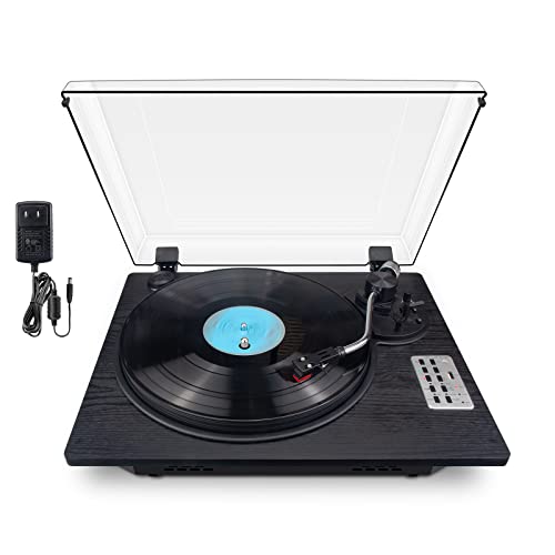 HONGUT Toca-discos de vinil, toca-discos de 3 velocidades com alto-falantes integrados Bluetooth, toca-discos vinil USB Direct MP3 Recording Phonographer, controle de inclinação de contrapeso de (Equipamentos)