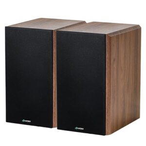 VEDO Caixas de Som Passivas Hi-Fi, Par de Alto-Falantes de Madeira com Woofer 6" e Tweeter 4", Entrada XLR Balanceada, 30-200W, Ideal para Cinema em Casa, Toca-Discos e Games (Equipamentos)