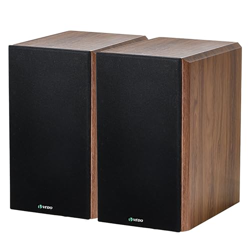 VEDO Caixas de Som Passivas Hi-Fi, Par de Alto-Falantes de Madeira com Woofer 6" e Tweeter 4", Entrada XLR Balanceada, 30-200W, Ideal para Cinema em Casa, Toca-Discos e Games (Equipamentos)