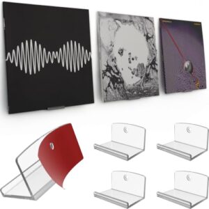 Modern JP Suporte de parede de vinil adesivo (pacote com 4) – Suporte de disco de fixação forte, fácil instalação segura para registros, suporte de parede de álbum para 1LP e 2LP – Transparente (Discos de Vinil)