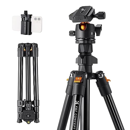 K&F Concept Tripé de viagem para câmera de 162,99 cm para DSLR tripé portátil de viagem de alumínio com cabeça esférica panorâmica de 360 graus, liberação rápida com bolsa de armazenamento, carga (Equipamentos)