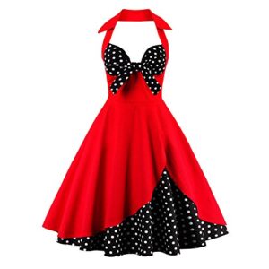 Vestido feminino vintage anos 1950 Rockabilly Audrey Hepburn frente única bolinhas retrô 50 anos 60 para festa de casamento coquetel rodado chá, Red Polka Dots, Medium (Equipamentos)