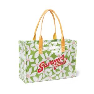 COSHAYSOO Bolsa feminina de PVC grande transparente de papel kraft para praia, bolsa de ombro de vinil, bolsa de ombro para férias de verão, Vibrações de verão (Discos de Vinil)