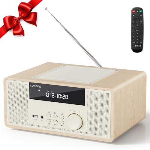 LONPOO Sistema estéreo de micro CD para casa, áudio compacto de 30 W RMS com Bluetooth, rádio FM, reprodução USB/AUX, tecnologia de som DSP e controle remoto (Equipamentos)