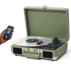 VEDO Toca-Discos Retro, Bluetooth 5.4, com Alto-Falantes, RPM 33/45 / 78, Conversor AUX, Entradas AUX, RCA e LP, Design Leve e Alça Portátil, Madeira Elegante, Escolha dos Amantes da Música, Verde (Equipamentos)