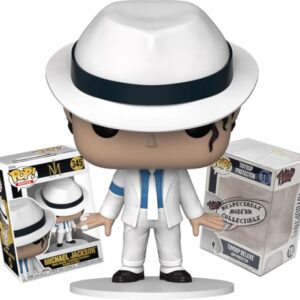 Funko Michael Jackson Smooth Criminal Dance em terno branco com chapéu + protetor ToyBop: boneco de vinil Pop! Rocks (embalado com caixa de colecionador Pro-Deluxe Pop Protector caixa de presente) (Discos de Vinil)