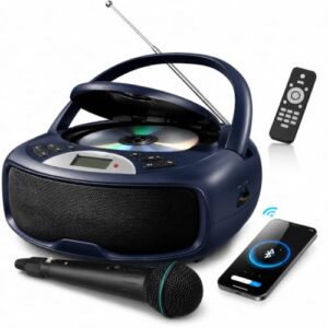 Gavzrt Player de CD Portátil com Microfone e Rádio AM/FM, Entrada para Microfone e Controle Remoto - Mini System Toca CD com Múltiplos Modos de Reprodução (Equipamentos)