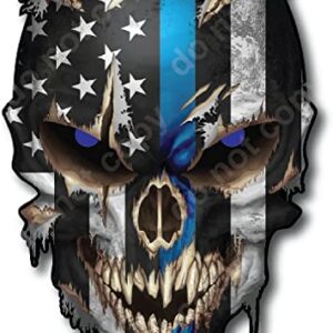 Decals by Haley Adesivo decalque de caveira linha azul com olhos reflexivos listra fina I Support Police Vinyl Bumper gráfico preto branco emblema para carro caminhão veículo adesivo gráfico - Seguro (Discos de Vinil)