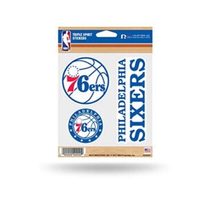 NBA Rico Industries Folha de adesivo de 3 peças com três peças, Philadelphia 76ers, 12,7 x 17,7 cm (Discos de Vinil)