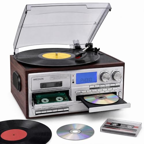 Toca-Discos Retrô, Sistema De áUdio Tudo-Em-Um Com Leitor De Cd e Alto-Falantes EstéReo, 3 Velocidades (33⅓, 45, 78 Rpm), Entrada Auxiliar E SaíDa De áUdio, Toca-Discos Retrô PortáTil, Marrom (Equipamentos)