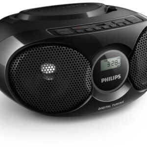 Philips Boombox portátil para CD Player, alto-falantes estéreo dinâmicos com reforço de graves, rádio FM leve com visor LCD, reprodução USB, entrada auxiliar, leitor de CD Boombox portátil para casa (Equipamentos)