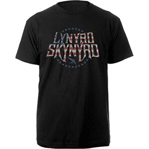 Lynyrd Skynyrd Camiseta masculina preta slim fit estrelas e listras, Preto, XGG (Discos de Vinil)