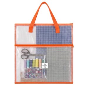 Cosblank Bolsa de projeto de costura jumbo de 41 x 41 cm para costura, acolchoado, organizador de artesanato, armazenamento, bolsa portátil com zíper de malha de vinil com alça para costura de arte (Discos de Vinil)