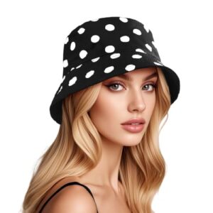 DOCILA Chapéu bucket feminino estampado na moda reversível chapéu balde embalável todas as estações pescador bonés de sol, Blackwhitedot, Tamanho Único (Equipamentos)
