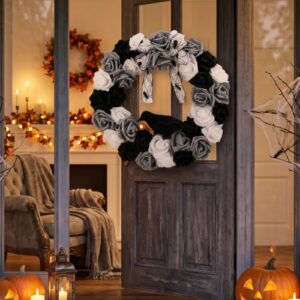 Irfora Gothic Wreath with Black and White Roses Eerie Decoration (Rose (Discos de Vinil)